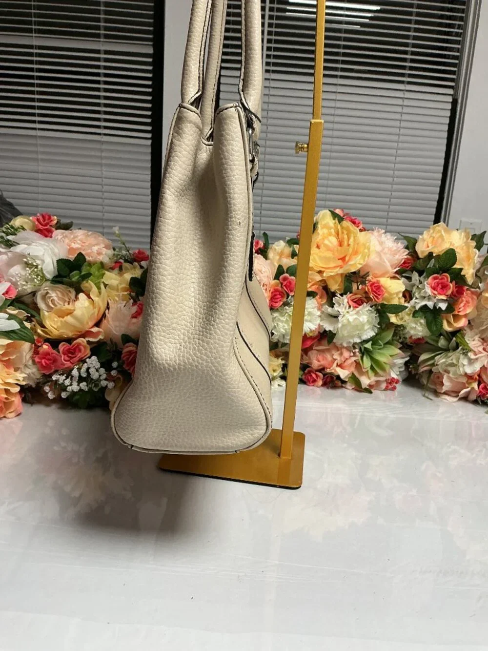 Wilsons Leather Cream Genuine Leather Tote Leopard Lining Shoulder Bag